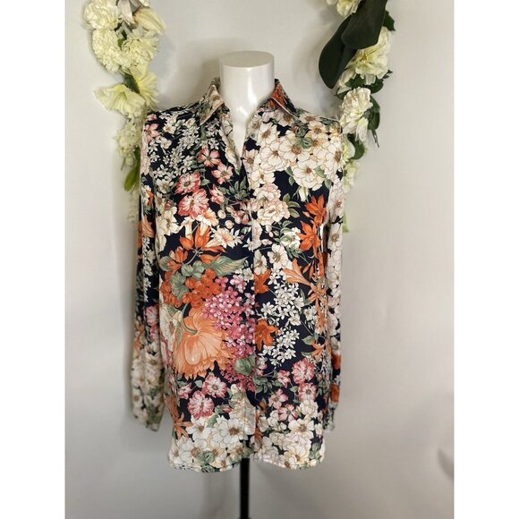 Zara Women's Long‎ Sleeve Multi Color Floral Shirt Blouse Size XS Made in Spain - Picture 14 of 16
